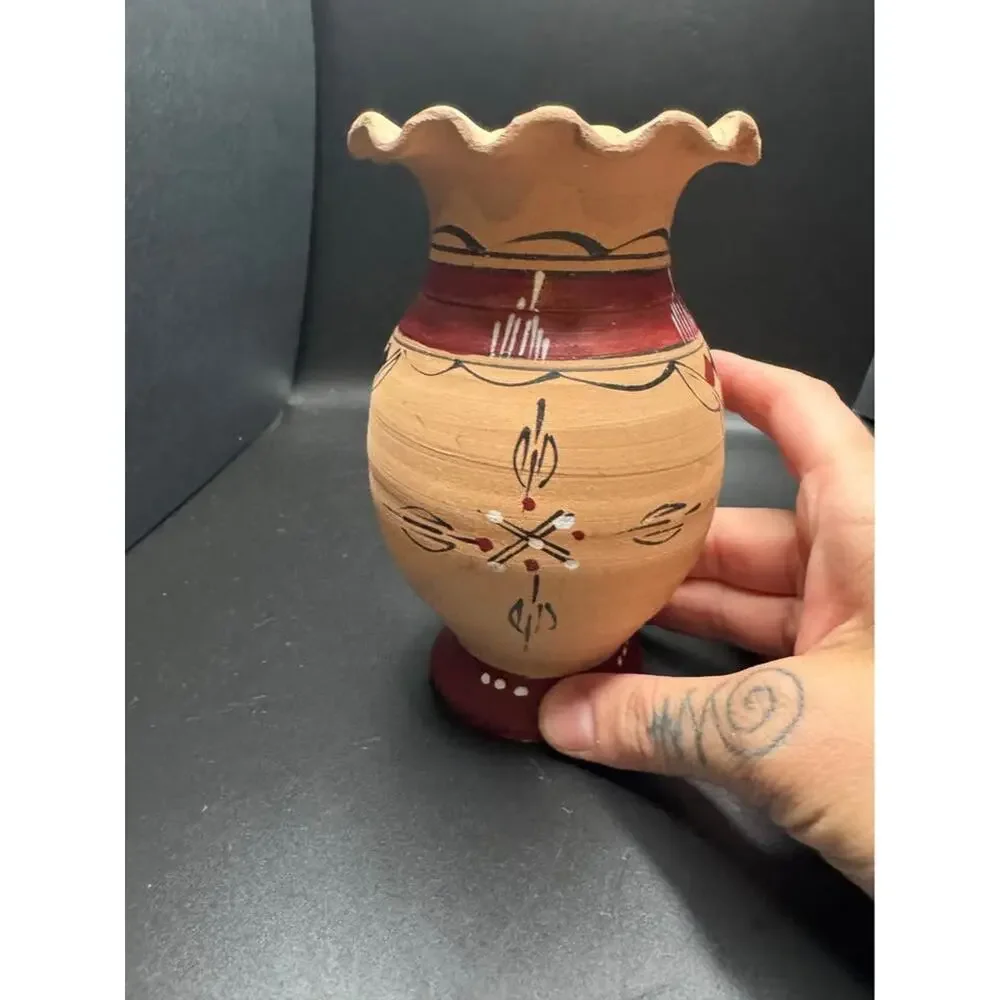 Vintage Handpainted Native American Small Clay Decorative Vase